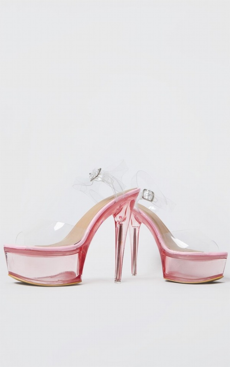 Pink Pretty Little Thing Extreme Clear Platform Heels | VHJZLIF-58