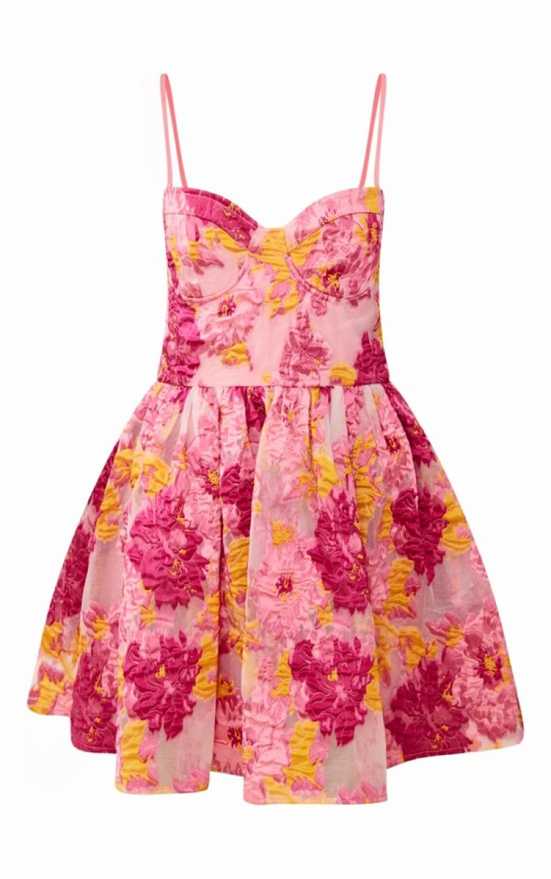 Pink Pretty Little Thing Floral Organza Jacquard UnderwiShift Dresses | QKTGNFD-18