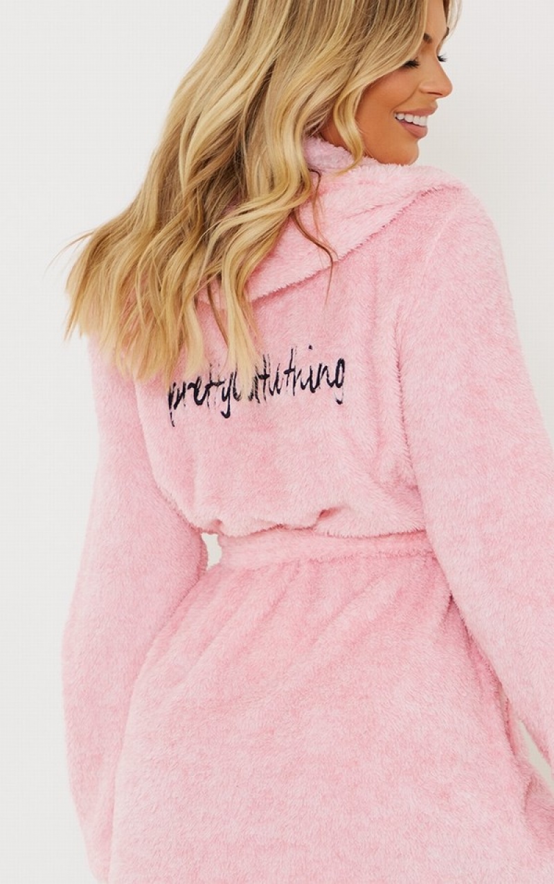 Pink Pretty Little Thing Fluffy Bath Robe Sleepwear | PGAYMJN-97