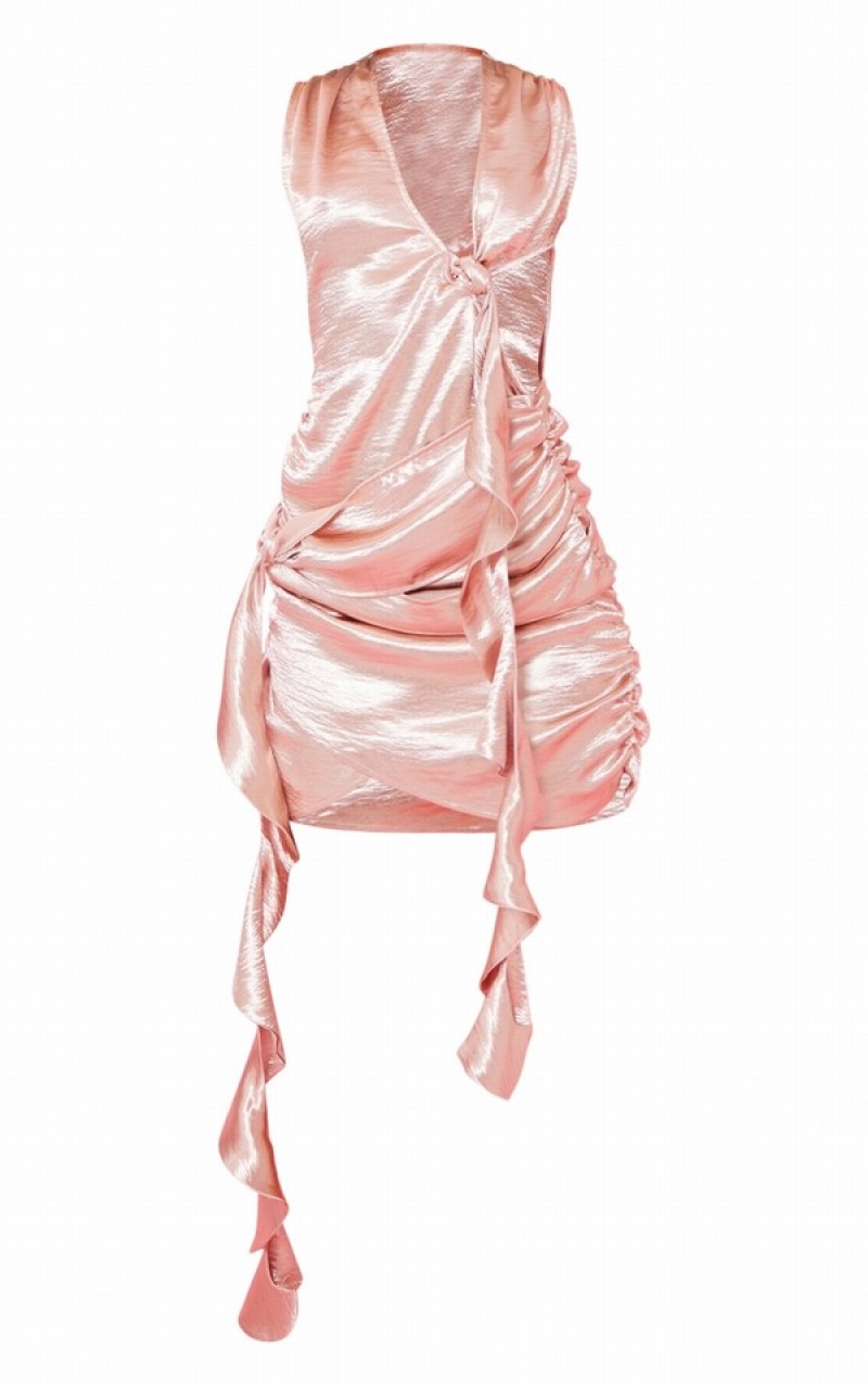 Pink Pretty Little Thing HammeSatin Knot Drape Detail Bodycon Dresses | TJAMYCR-24