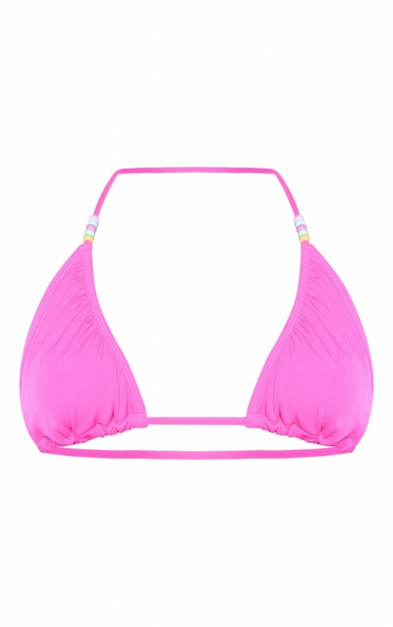 Pink Pretty Little Thing Hot Beaded Strap Ruched Triangle Bikini Tops | NXLKCMG-69