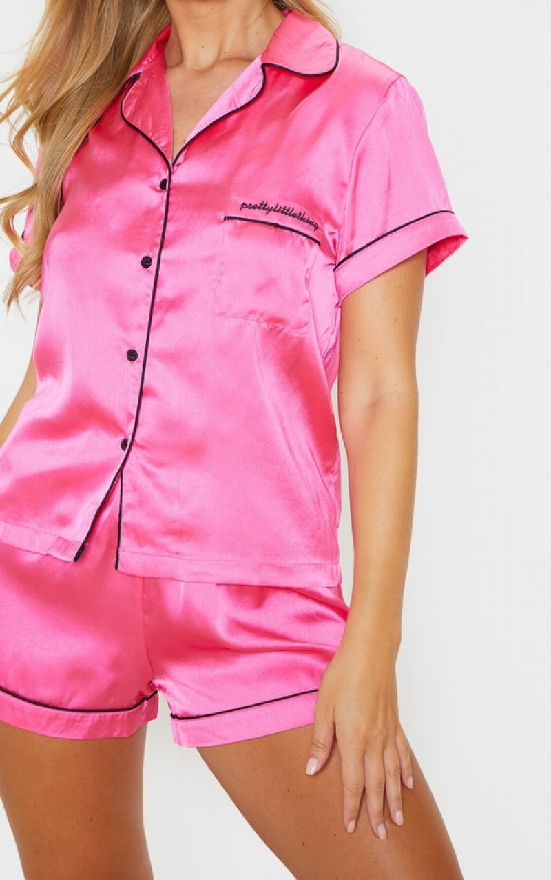 Pink Pretty Little Thing Hot Contrast Piping Pj Sleepwear | HUKEFOL-68