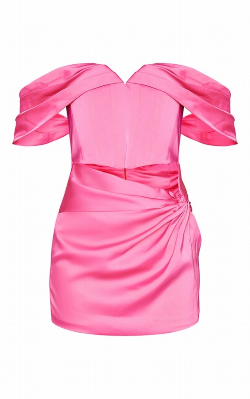 Pink Pretty Little Thing Hot Pleated Bardot Corset Cut Out Knot Bodycon Dresses | ZWFJUAX-10