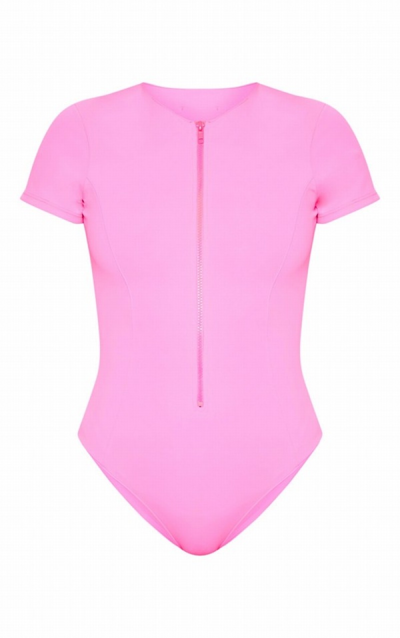 Pink Pretty Little Thing Hot Scuba Zip Up Swimsuits | GAINEKU-59