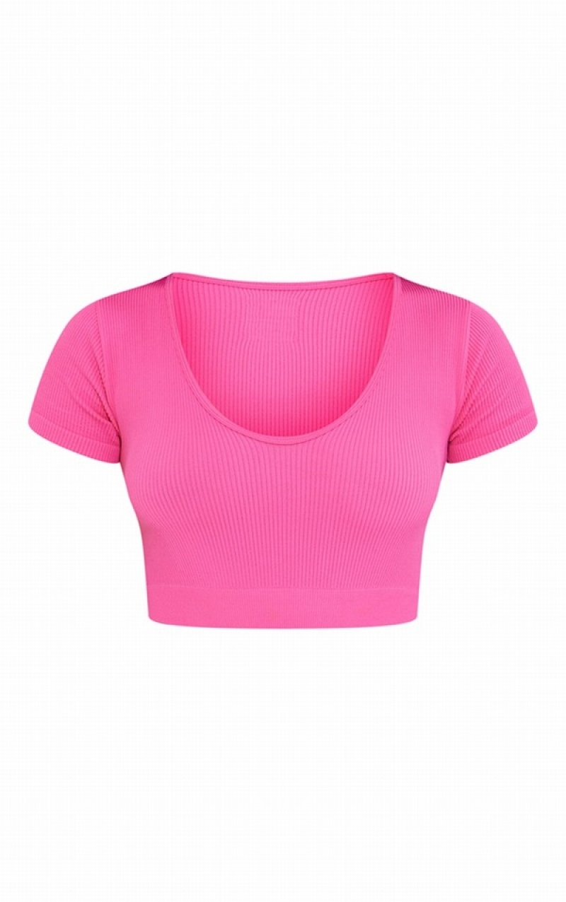 Pink Pretty Little Thing Hot Snatched Rib V Neck Band Sleeve T-shirts | CTQJZOS-53