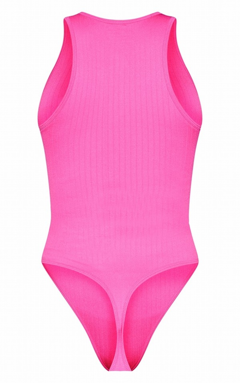 Pink Pretty Little Thing Hot Wide Snatched Rib Racer Bodysuits | DCSJQBT-02