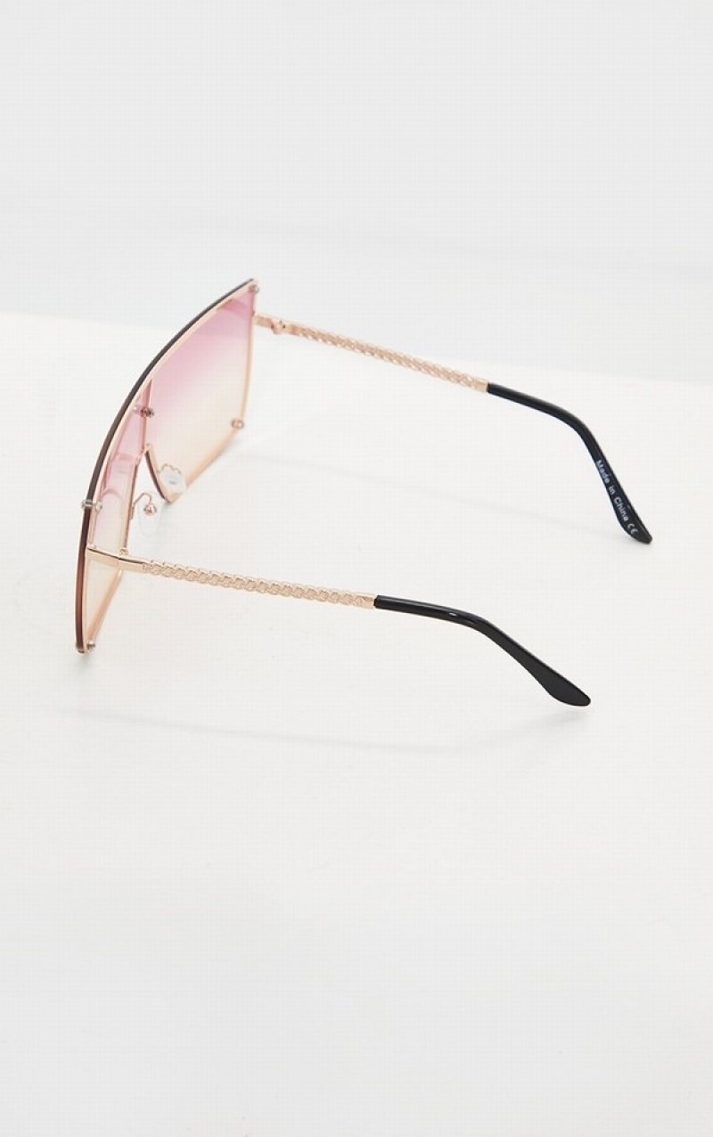 Pink Pretty Little Thing Lens Ombre Oversized Square Frame Sunglasses | QMYUKEI-46