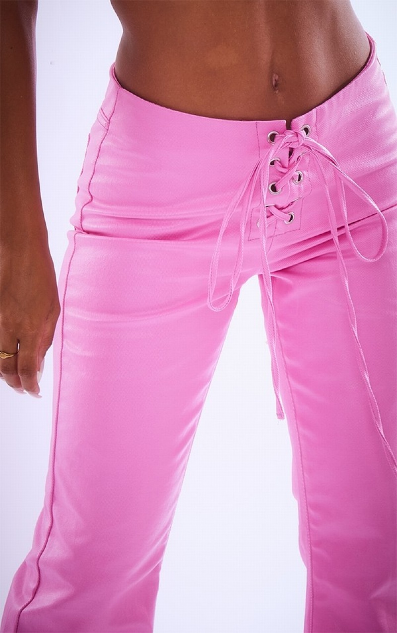 Pink Pretty Little Thing Low Rise Lace Up Detailed Flare Jeans | QZEJPYK-89