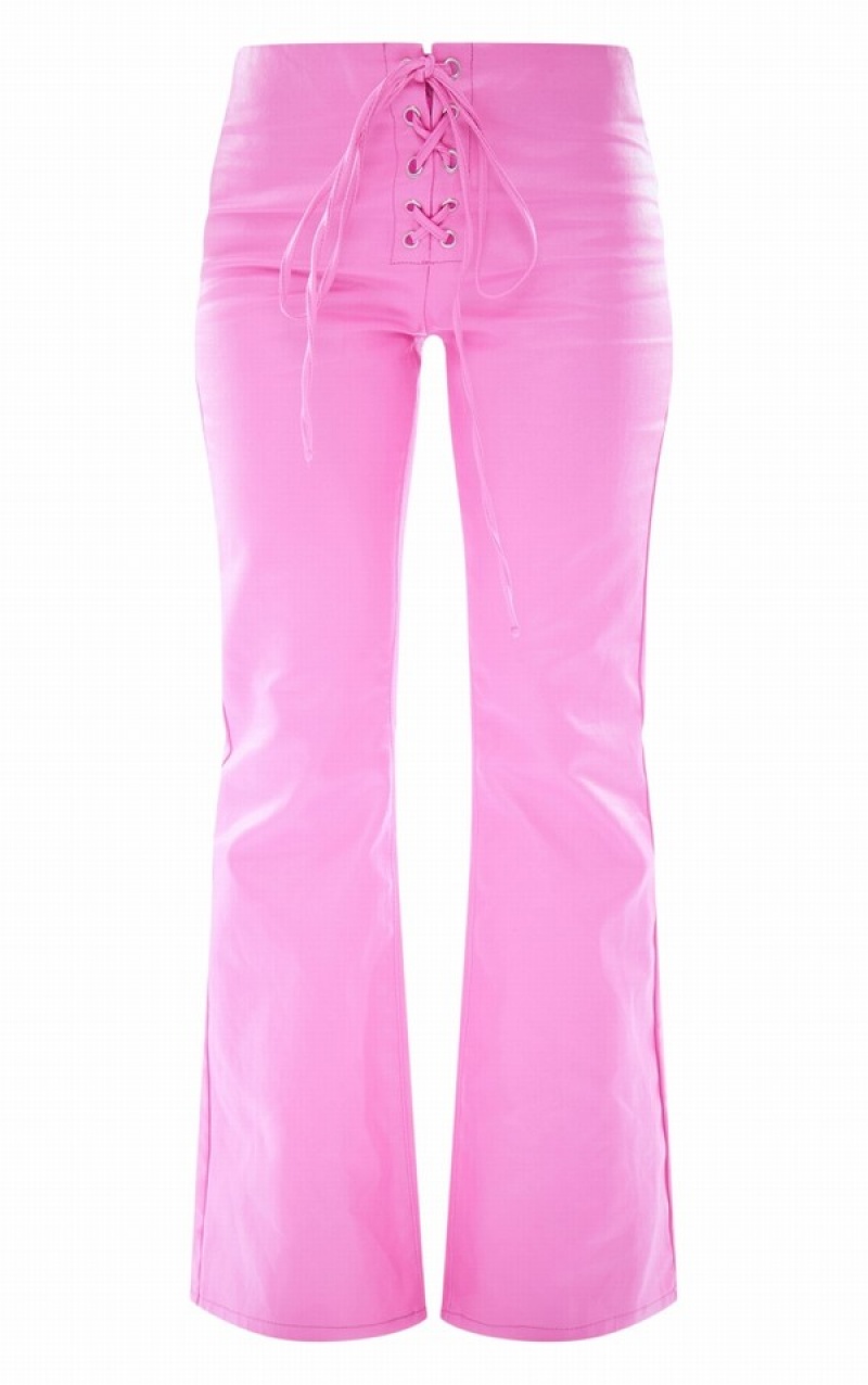 Pink Pretty Little Thing Low Rise Lace Up Detailed Flare Jeans | QZEJPYK-89