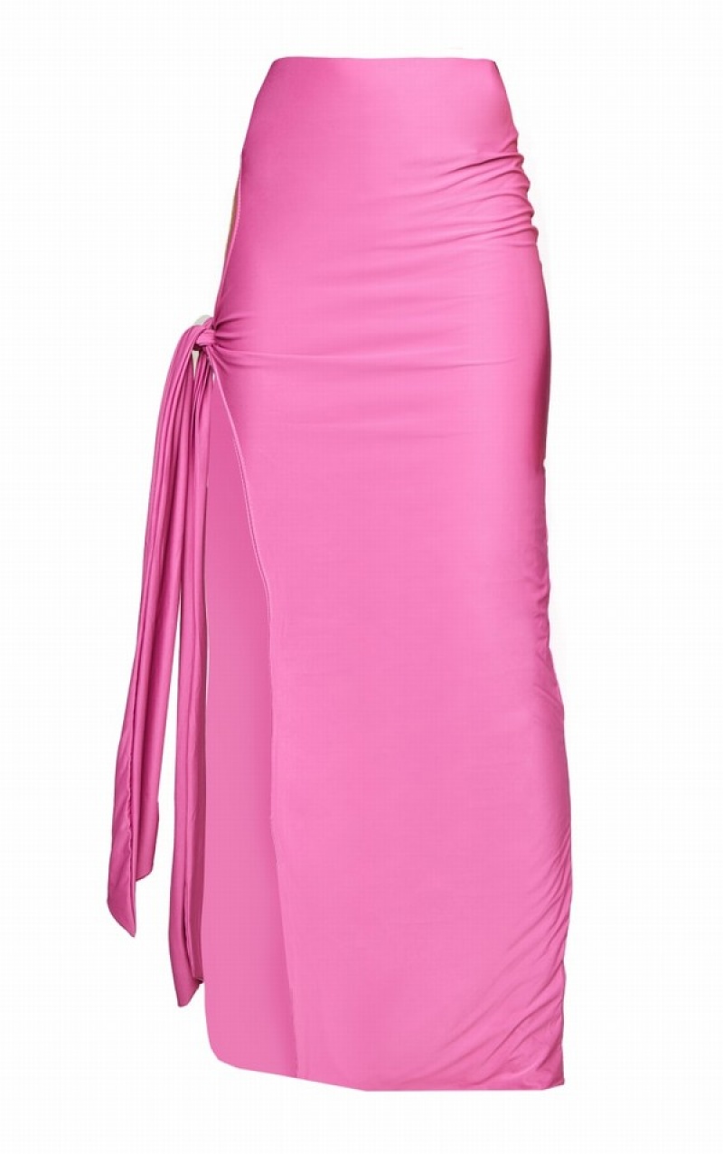 Pink Pretty Little Thing Magenta Soft Touch Slinky Knot Side Cut Out Maxi Skirts | KJPTVHS-89