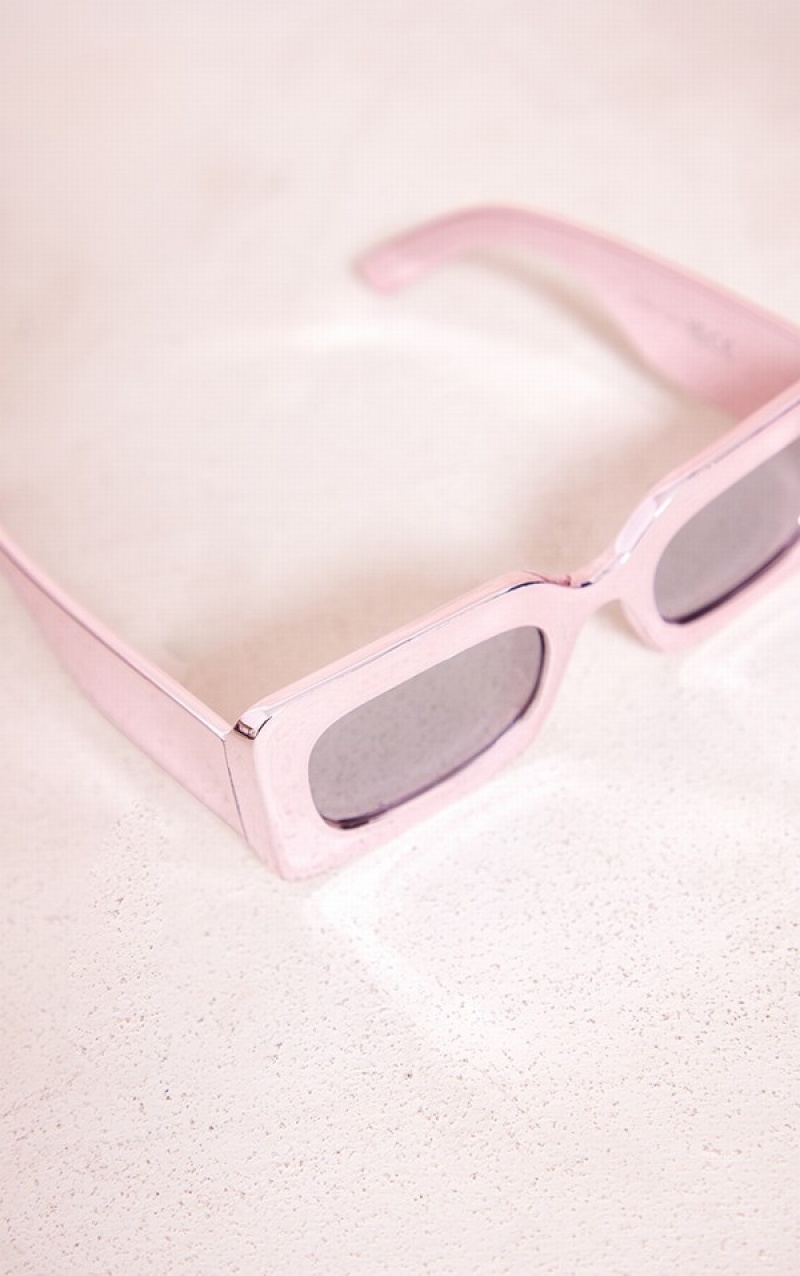 Pink Pretty Little Thing Metallic Retro Chunky Rectangular Sunglasses | BCGIUYW-08