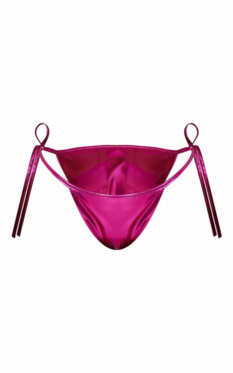 Pink Pretty Little Thing Metallic Tie Side Bikini Bottoms | DWQRGYB-39