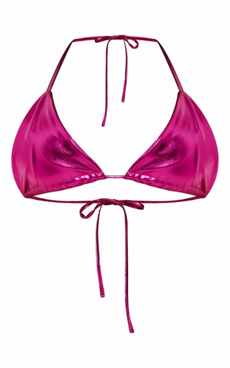 Pink Pretty Little Thing Metallic Triangle Bikini Tops | HPQSGDM-61