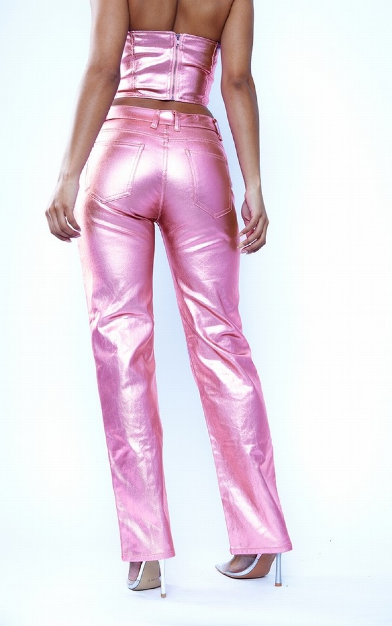 Pink Pretty Little Thing Metalliced Straight Leg Jeans | XCGZYAK-25