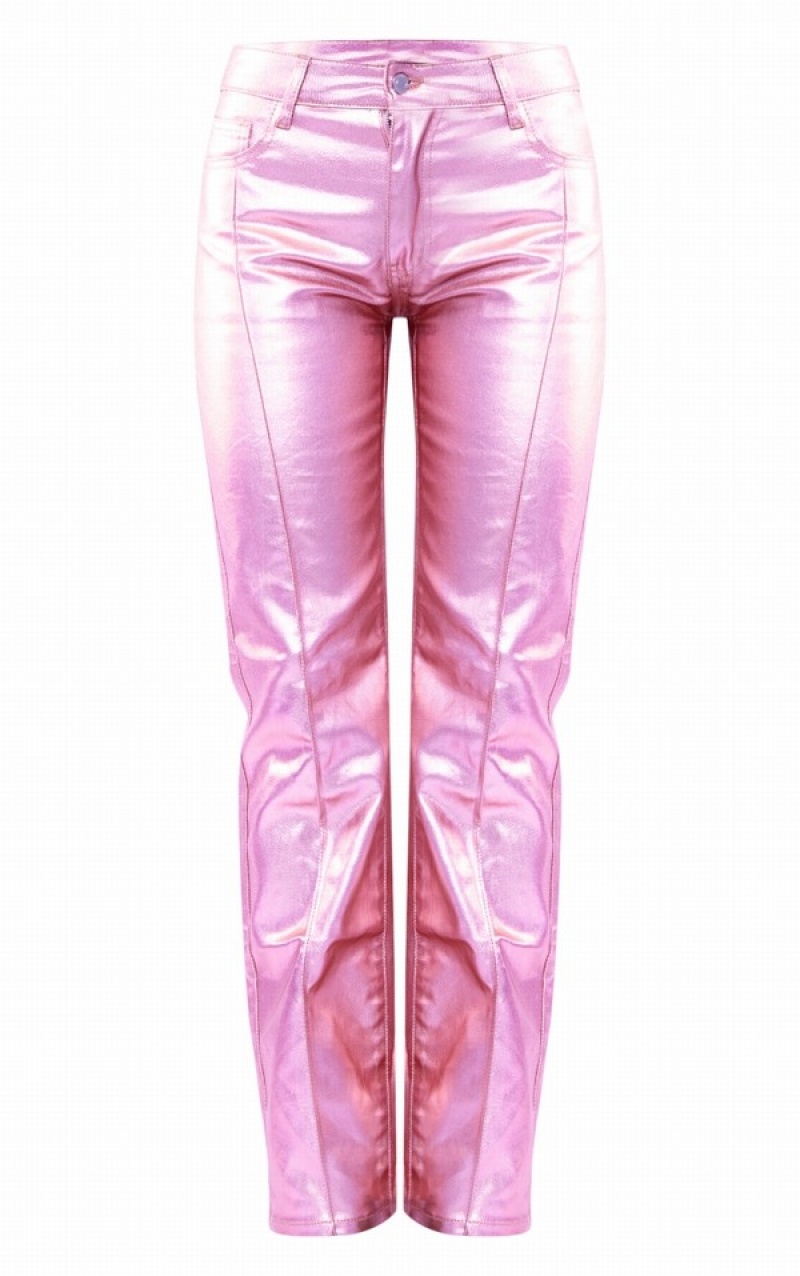 Pink Pretty Little Thing Metalliced Straight Leg Jeans | XCGZYAK-25