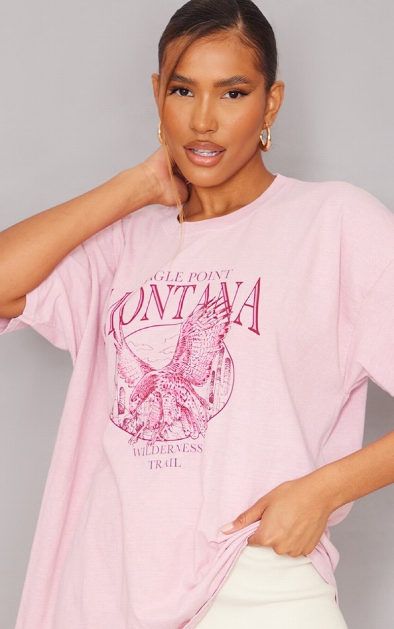 Pink Pretty Little Thing Montana Logo Oversized Washed T-shirts | ITPLRYM-50