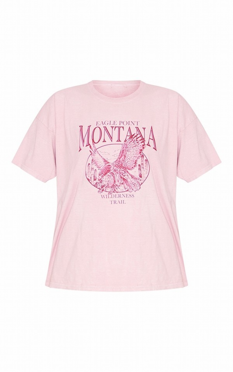 Pink Pretty Little Thing Montana Logo Oversized Washed T-shirts | ITPLRYM-50