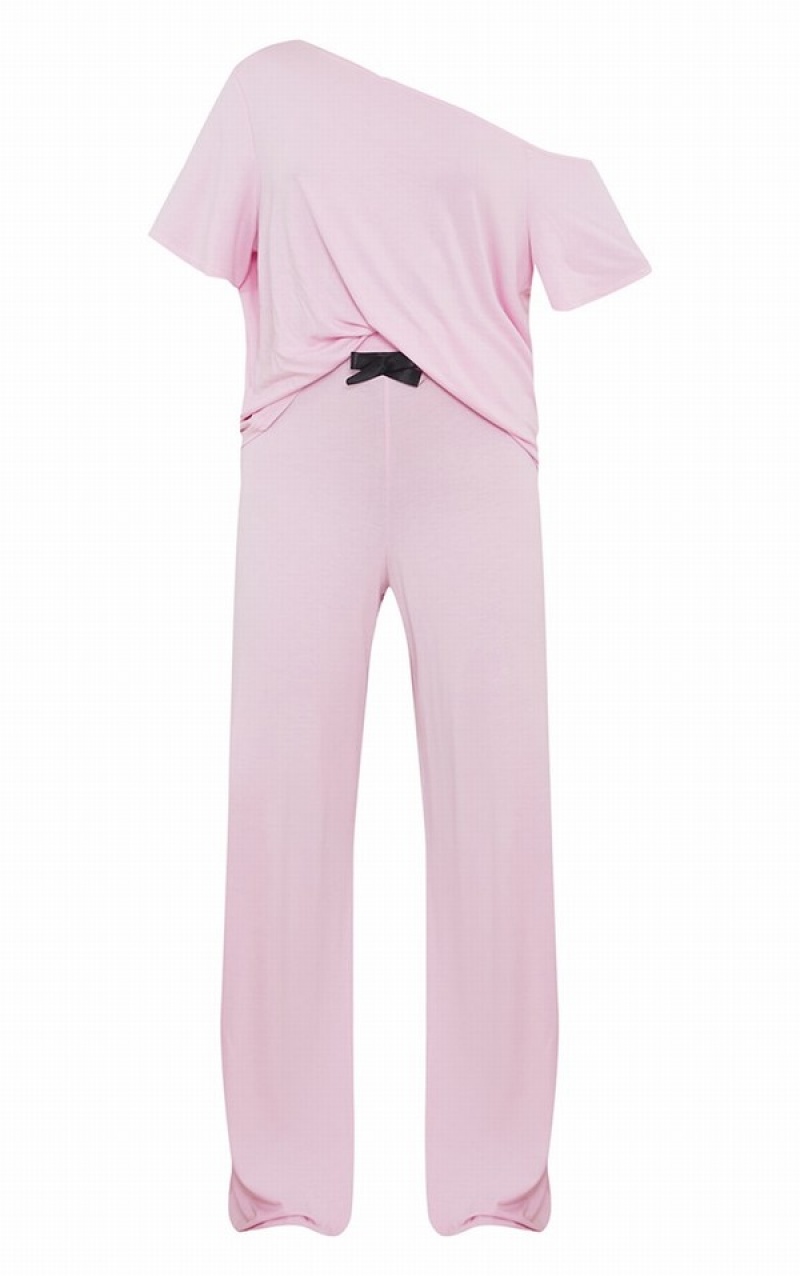 Pink Pretty Little Thing Off The Shoulder Bottoms PJ Sleepwear | JOAEGTN-76