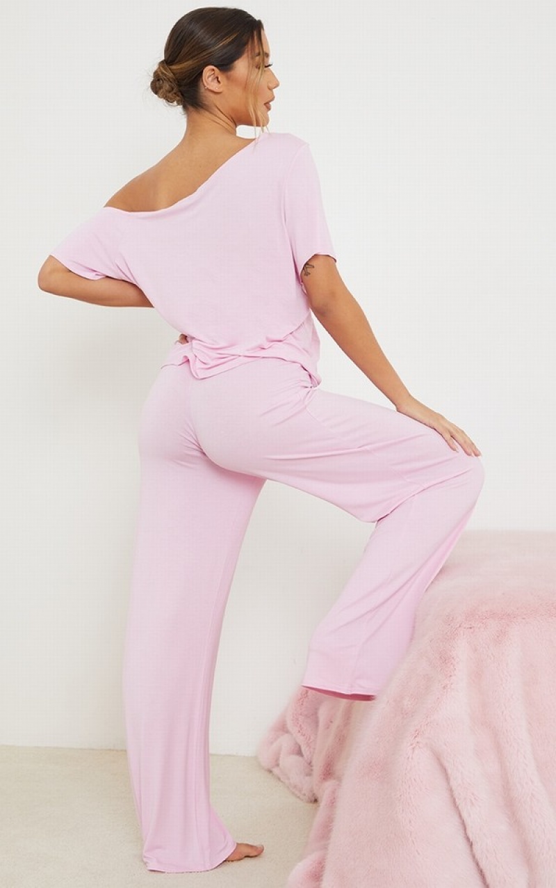 Pink Pretty Little Thing Off The Shoulder Bottoms PJ Sleepwear | JOAEGTN-76