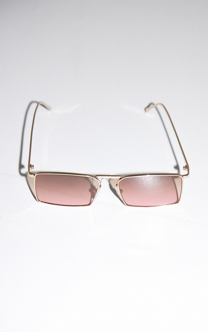 Pink Pretty Little Thing Ombre Lens Slim Rectangular Aviator Sunglasses | GBKOMFN-51