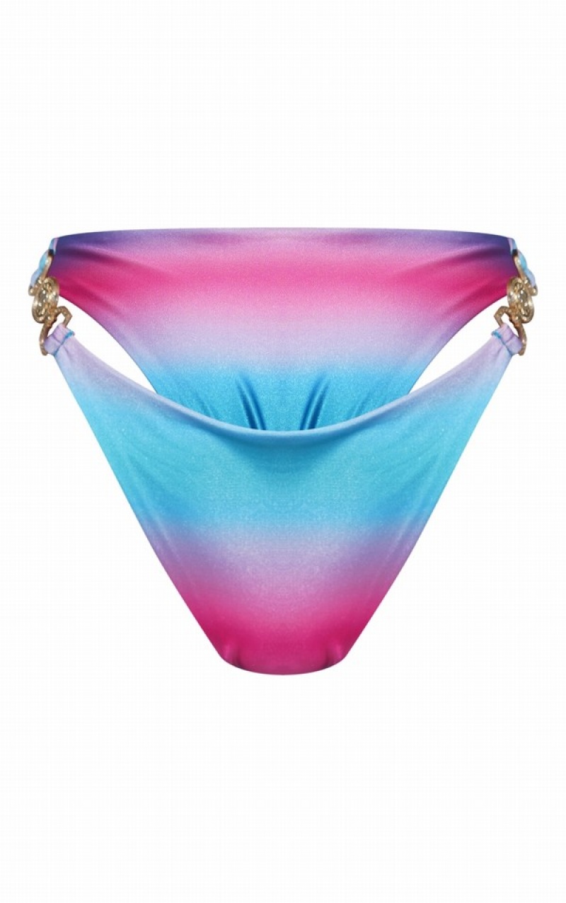 Pink Pretty Little Thing Ombre Print Trim Triangle Bikini Bottoms | KMCHVDG-57