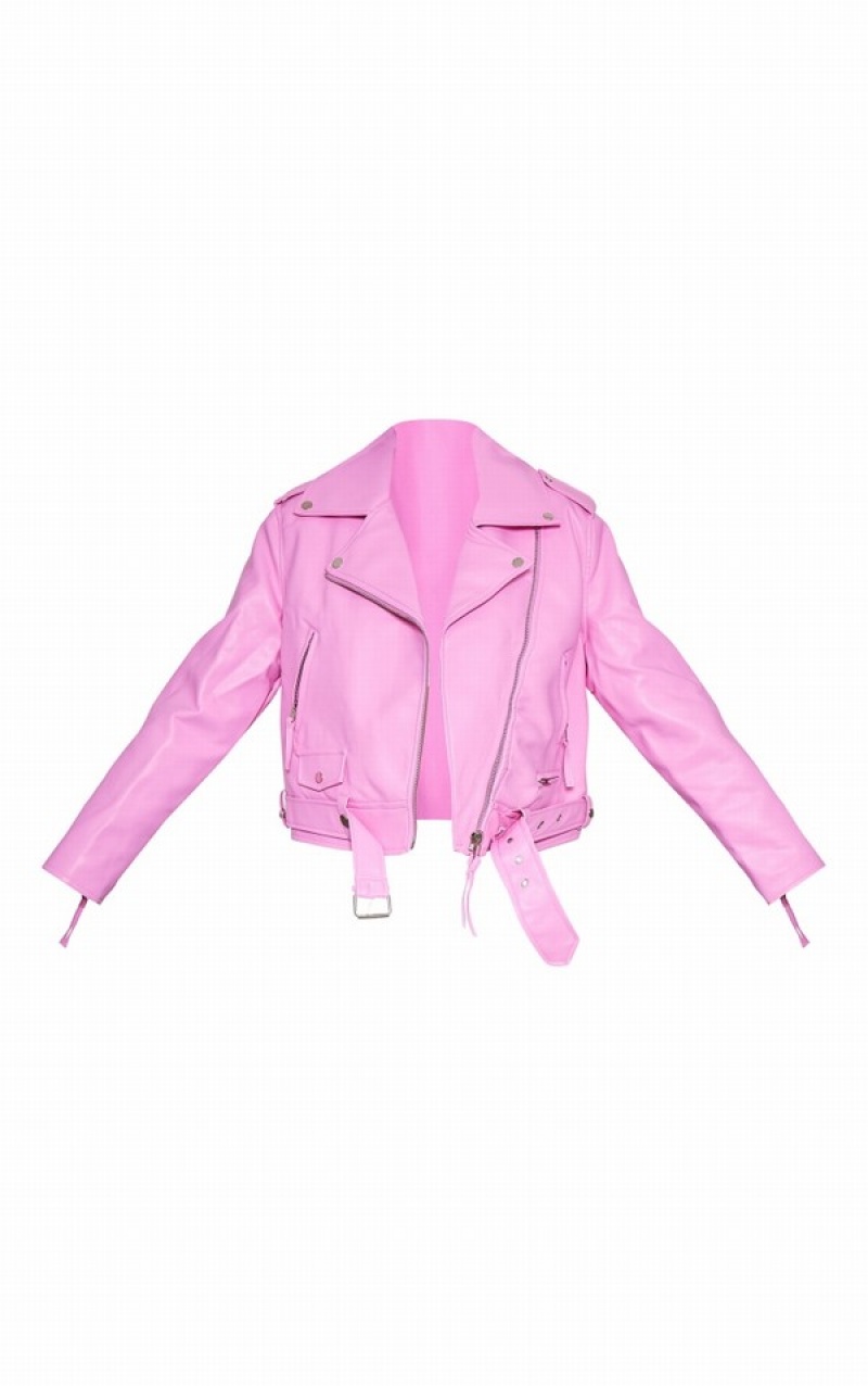 Pink Pretty Little Thing Oversized Faux Leather Quilted Biker Jackets | IMFRWYX-71