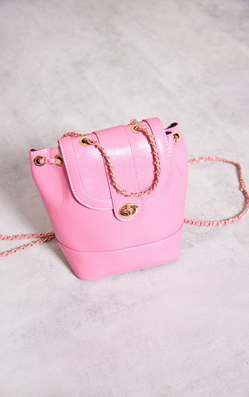 Pink Pretty Little Thing PU Chain Strap Backpacks | CJLFIRN-42