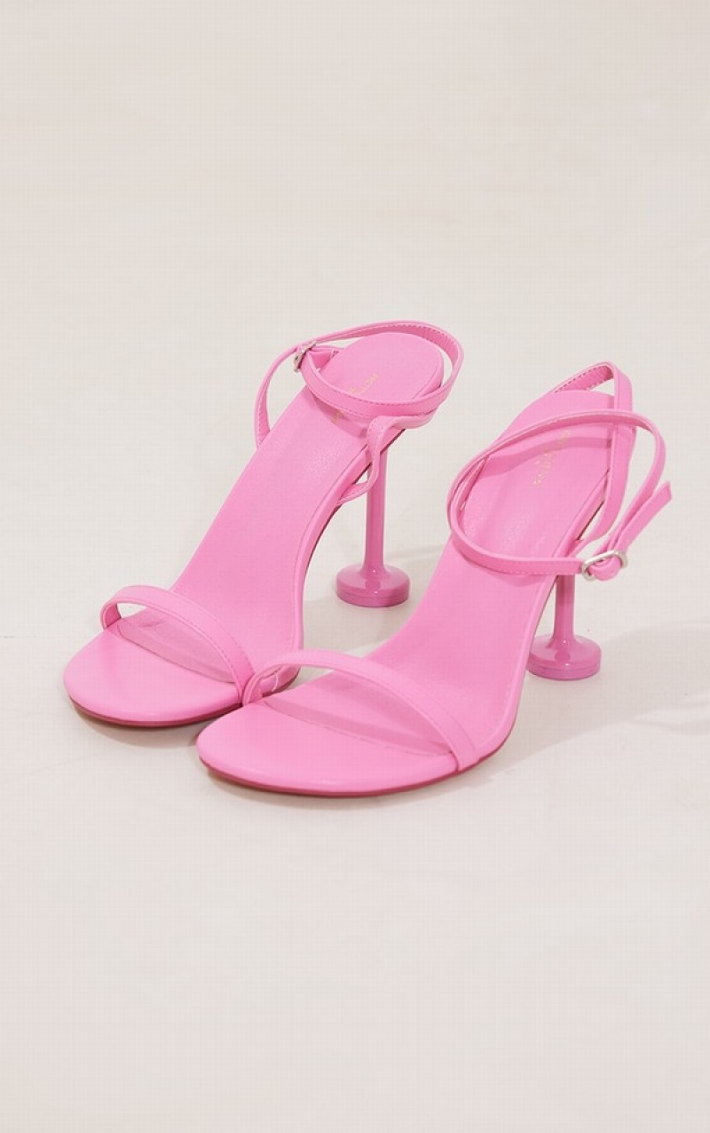 Pink Pretty Little Thing PU Round Toe Barely There High Heels | HADIECV-67