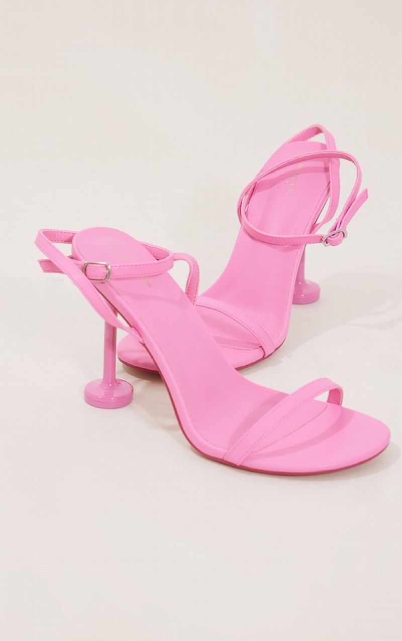 Pink Pretty Little Thing PU Round Toe Barely There High Heels | HADIECV-67