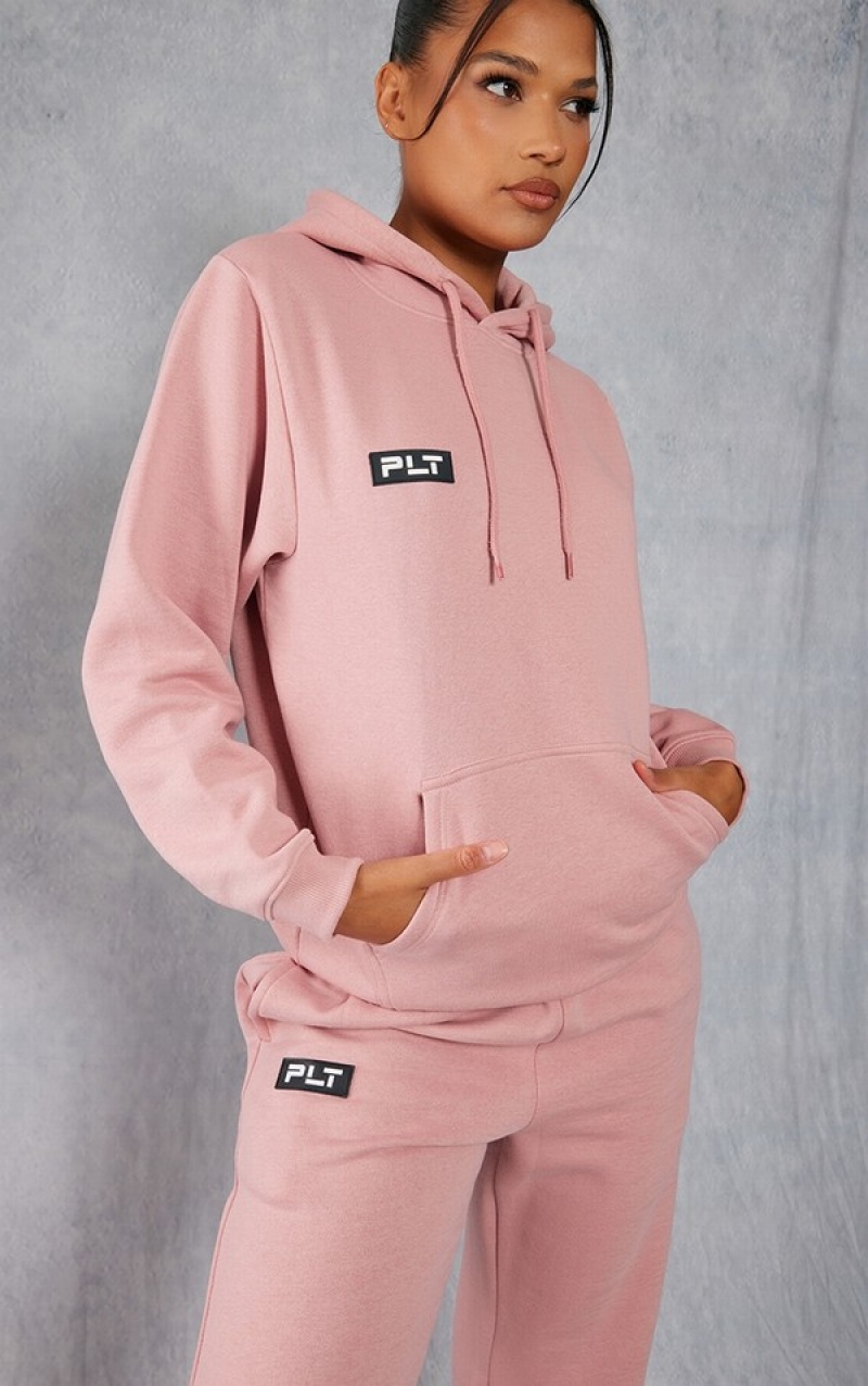 Pink Pretty Little Thing Pale Logo Badge Detail Oversized Hoodie | XAHNZLR-01