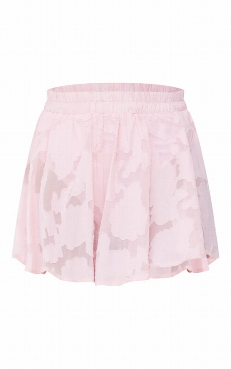 Pink Pretty Little Thing Pastel Sheer Floral TextuFloaty Shorts | PTLRMKN-30