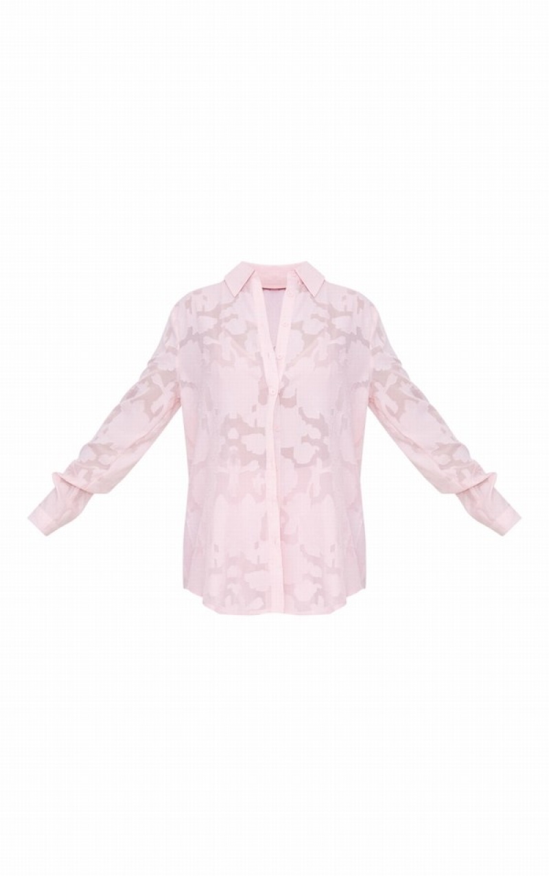 Pink Pretty Little Thing Pastel Sheer Floral TextuLong Sleeve Oversized Shirts | OYKIRWZ-57