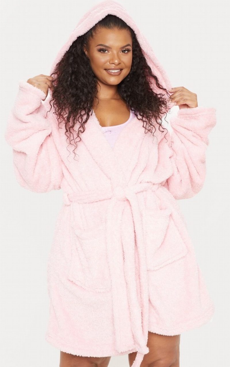 Pink Pretty Little Thing Plus Fluffy Bath Robe Sleepwear | RXGBDEL-93