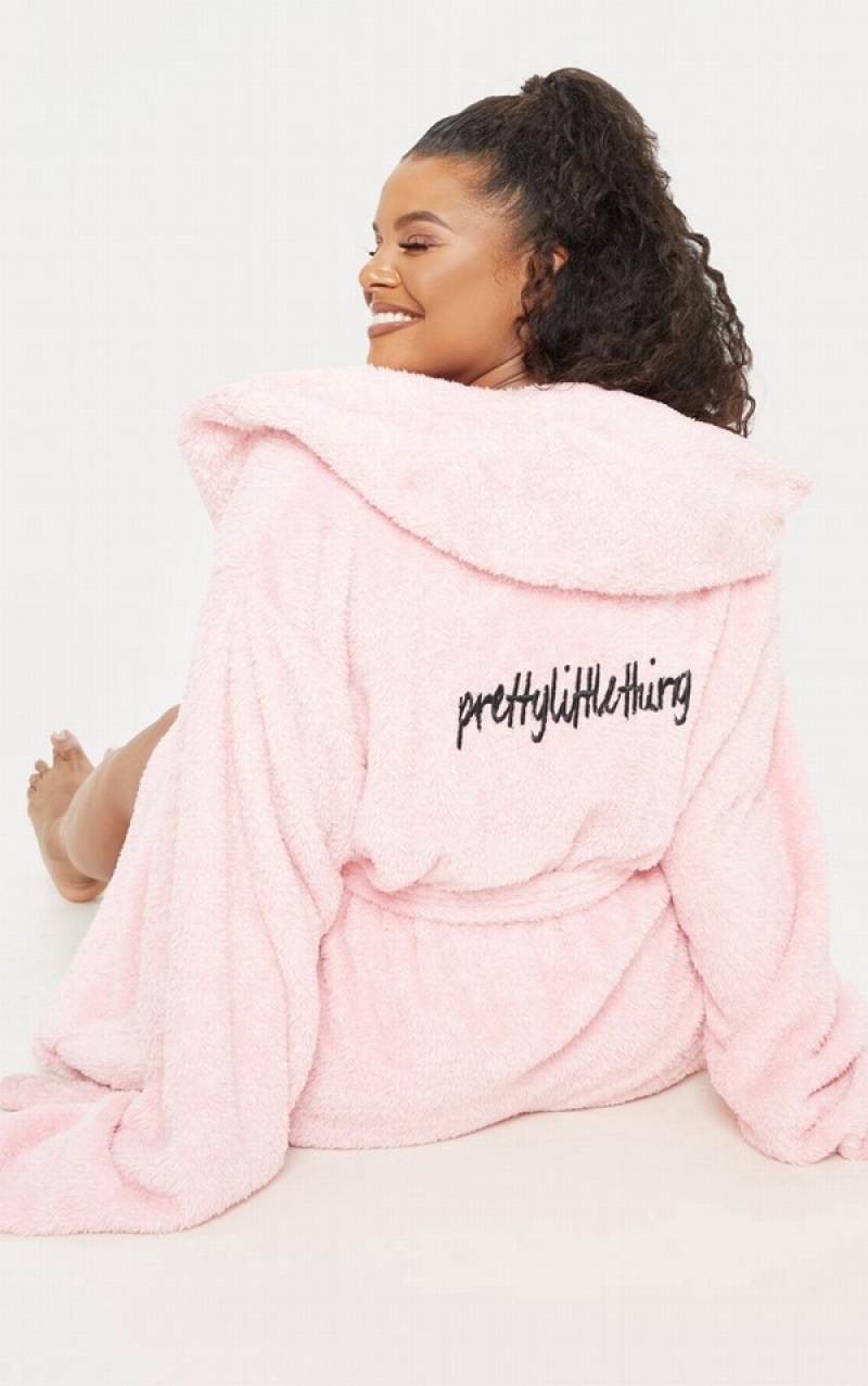 Pink Pretty Little Thing Plus Fluffy Bath Robe Sleepwear | RXGBDEL-93