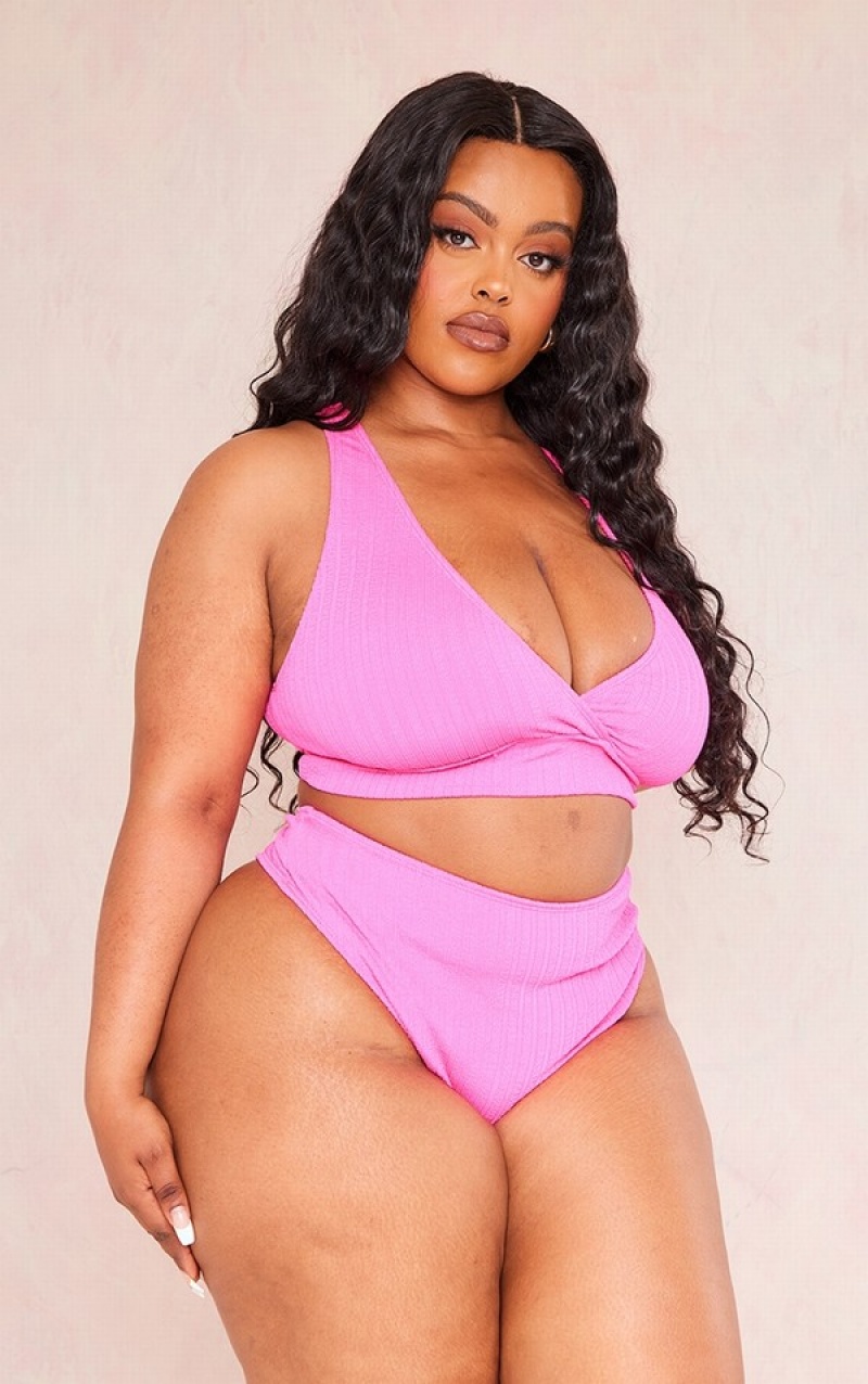 Pink Pretty Little Thing Plus Hot TextuHigh Waisted Bikini Bottoms | IMYTCKB-76