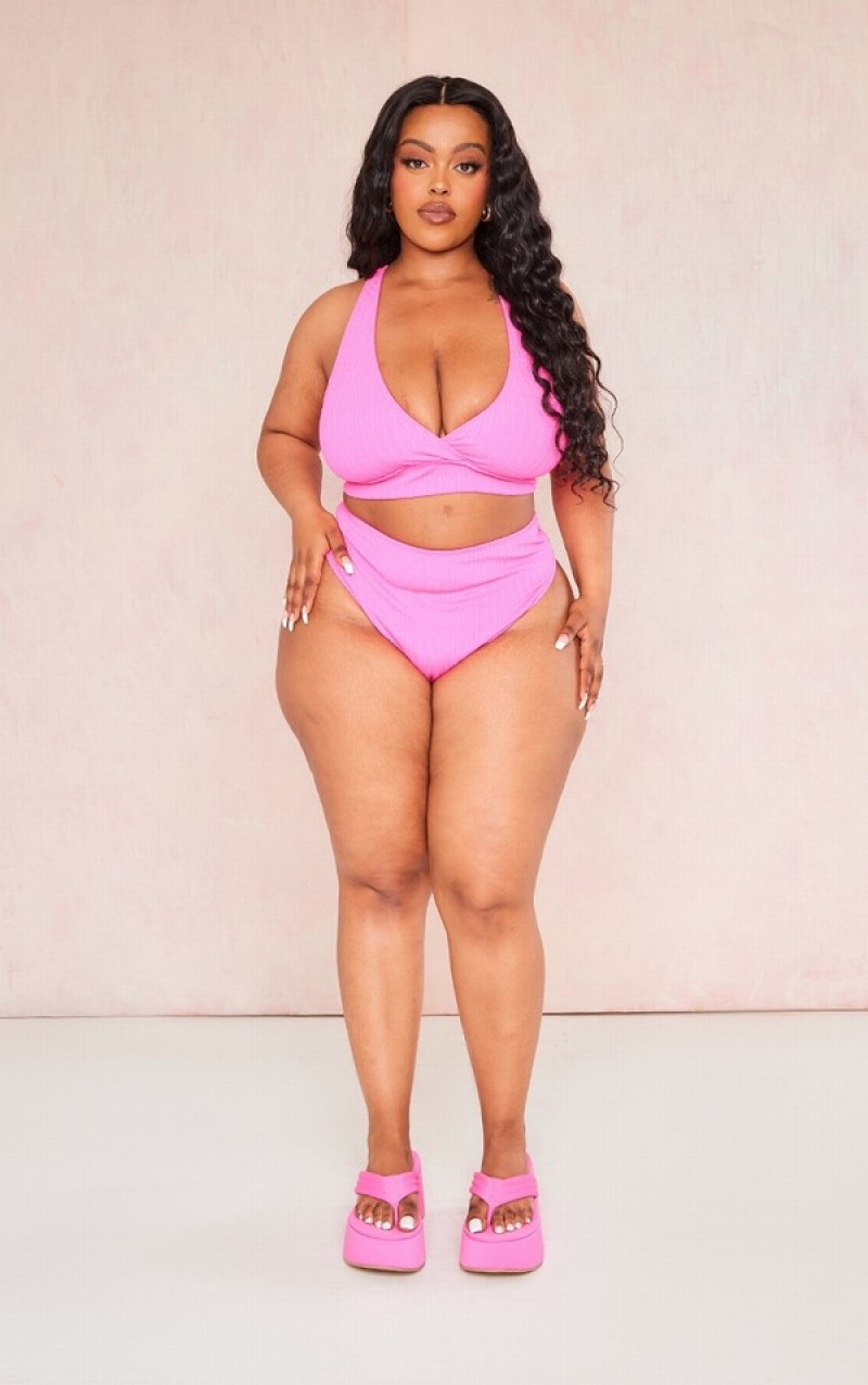 Pink Pretty Little Thing Plus Hot TextuHigh Waisted Bikini Bottoms | IMYTCKB-76