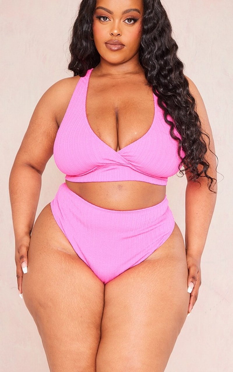 Pink Pretty Little Thing Plus Hot TextuHigh Waisted Bikini Bottoms | IMYTCKB-76