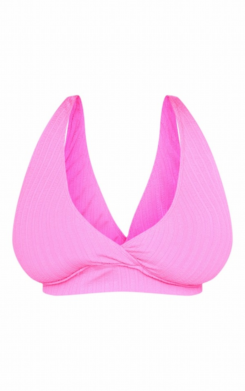 Pink Pretty Little Thing Plus Hot TextuWrap Bikini Tops | UMKEJQC-03