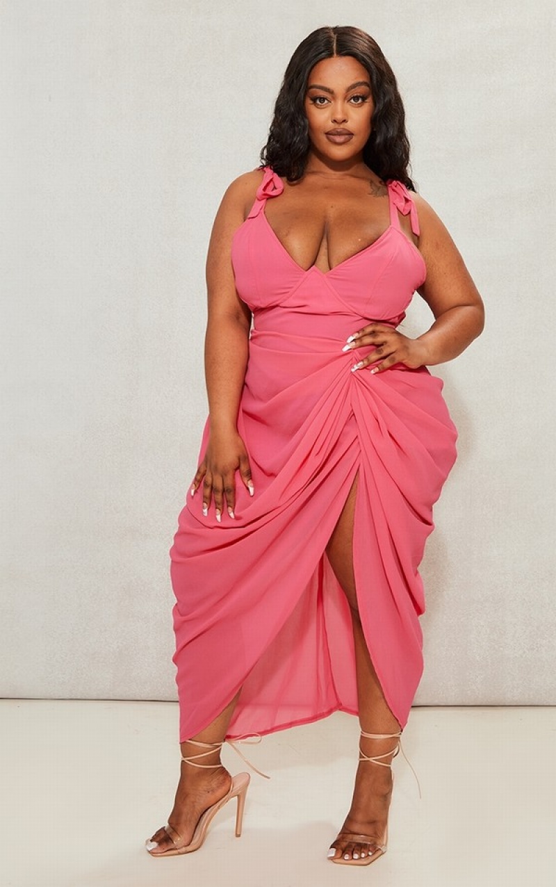 Pink Pretty Little Thing Plus Hot Underwire Detail Draped Dresses | HZNGUTV-86