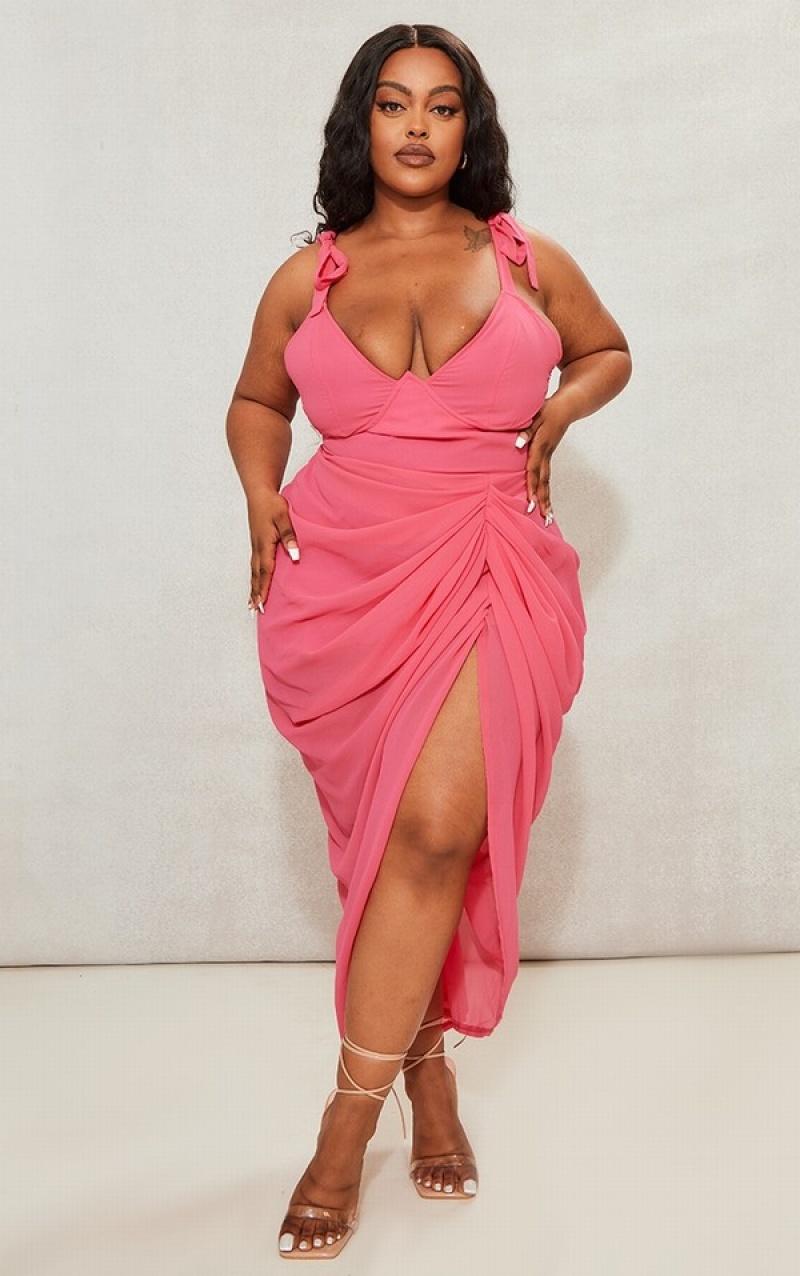 Pink Pretty Little Thing Plus Hot Underwire Detail Draped Dresses | HZNGUTV-86