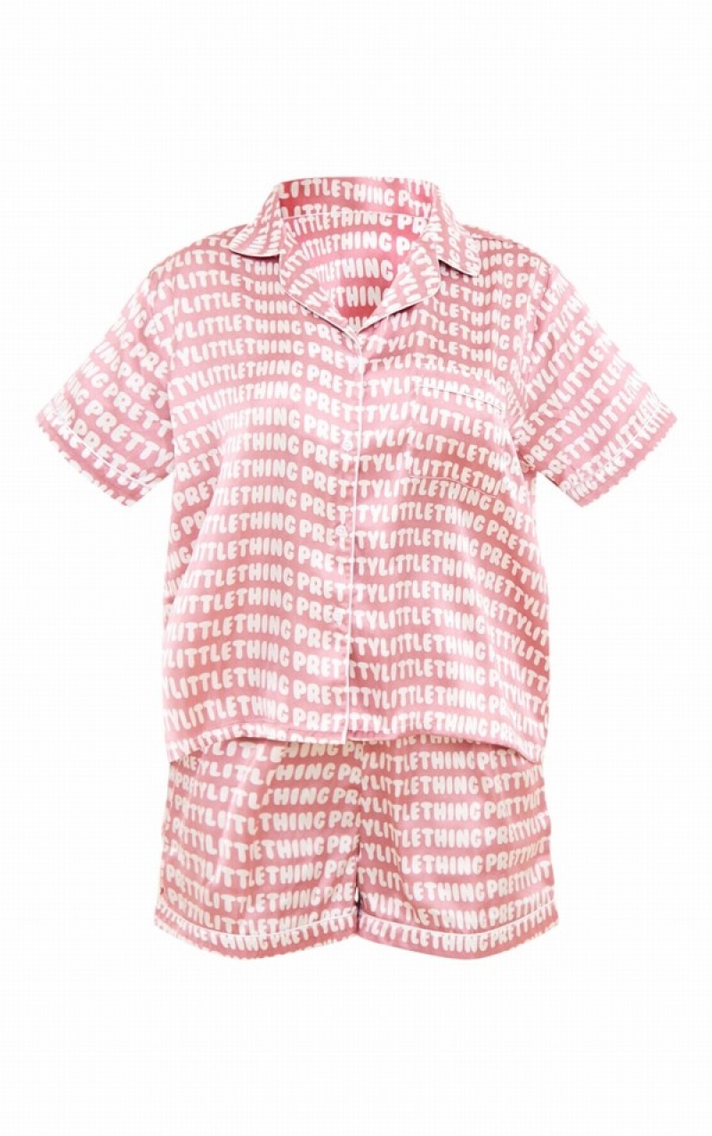 Pink Pretty Little Thing Satin Printed Piping Sleepwear | XBUPAHT-13