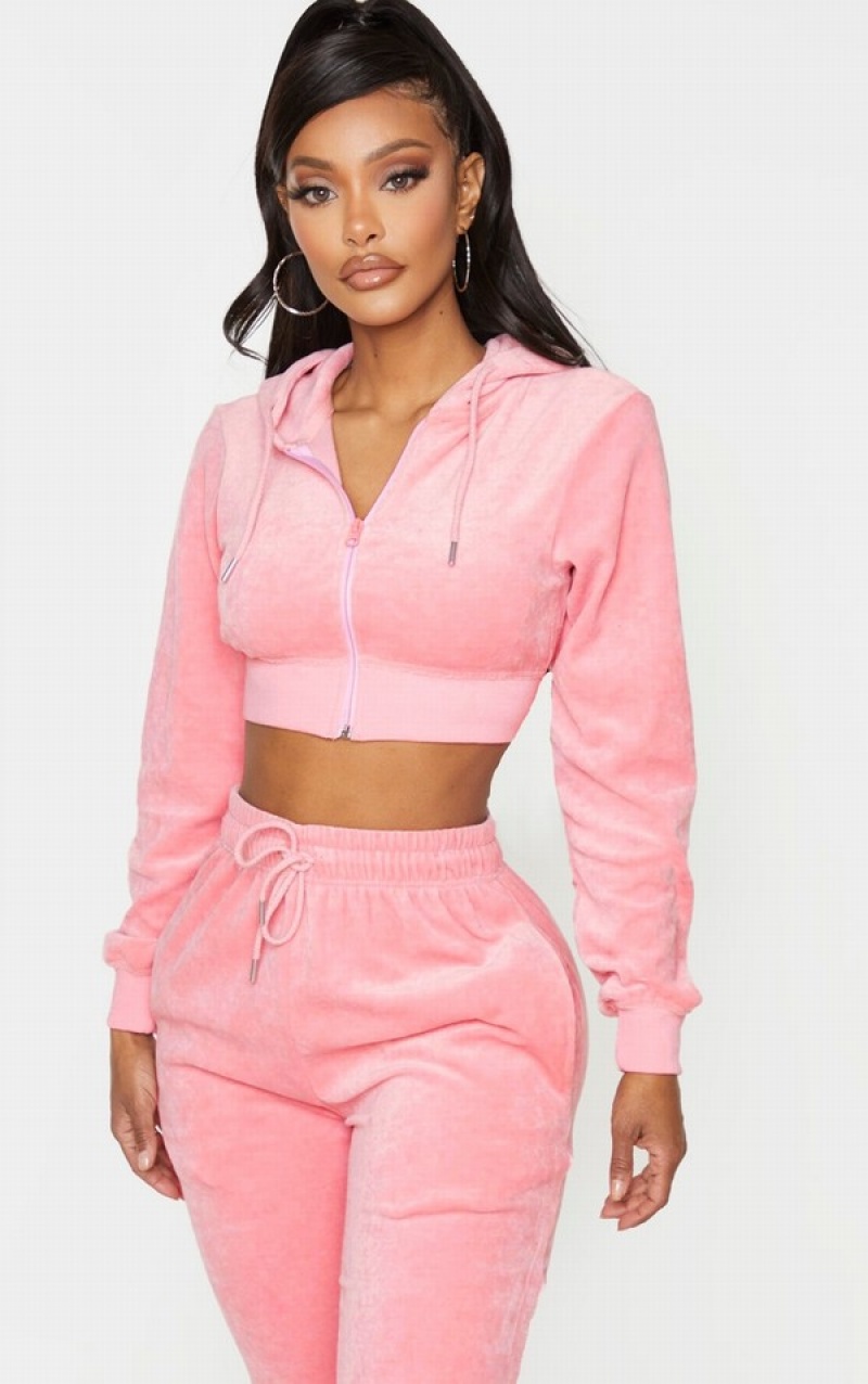 Pink Pretty Little Thing Shape Dusty Velour Extreme Crop Sweatshirts | CLAKBUI-93