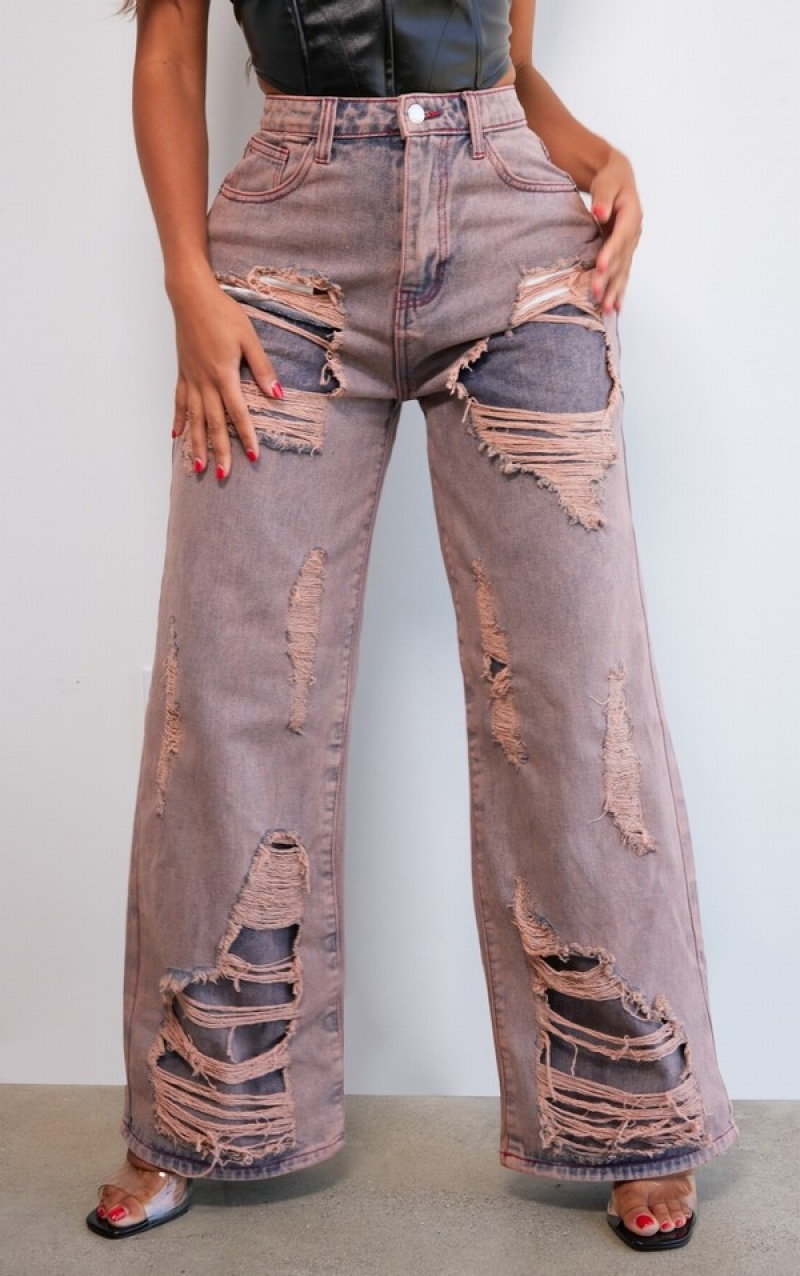 Pink Pretty Little Thing Shape Washed Ripped Wide Leg Jeans | HXNBPJW-07