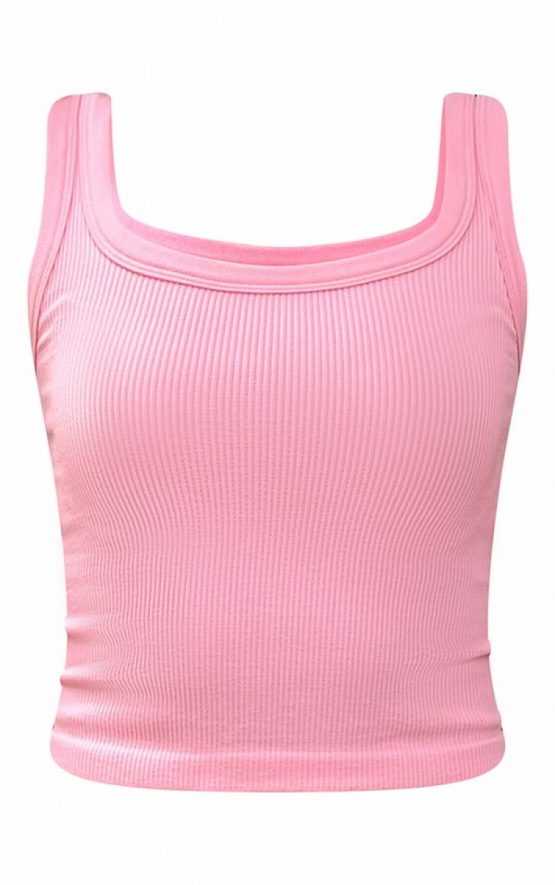 Pink Pretty Little Thing Snatched Rib Scoop Tanks | XJAWZVT-67