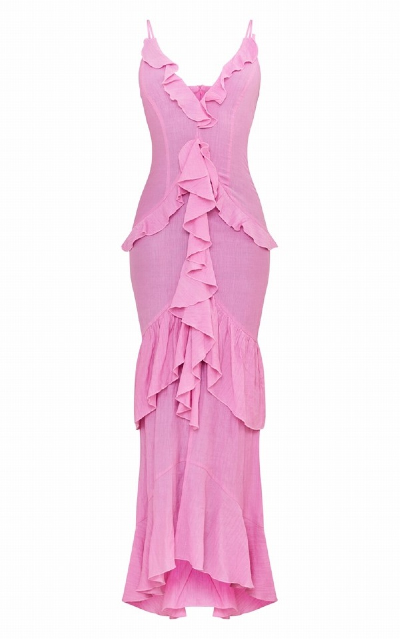 Pink Pretty Little Thing Tall TextuFrill Maxi Dresses | ZXITRMV-42