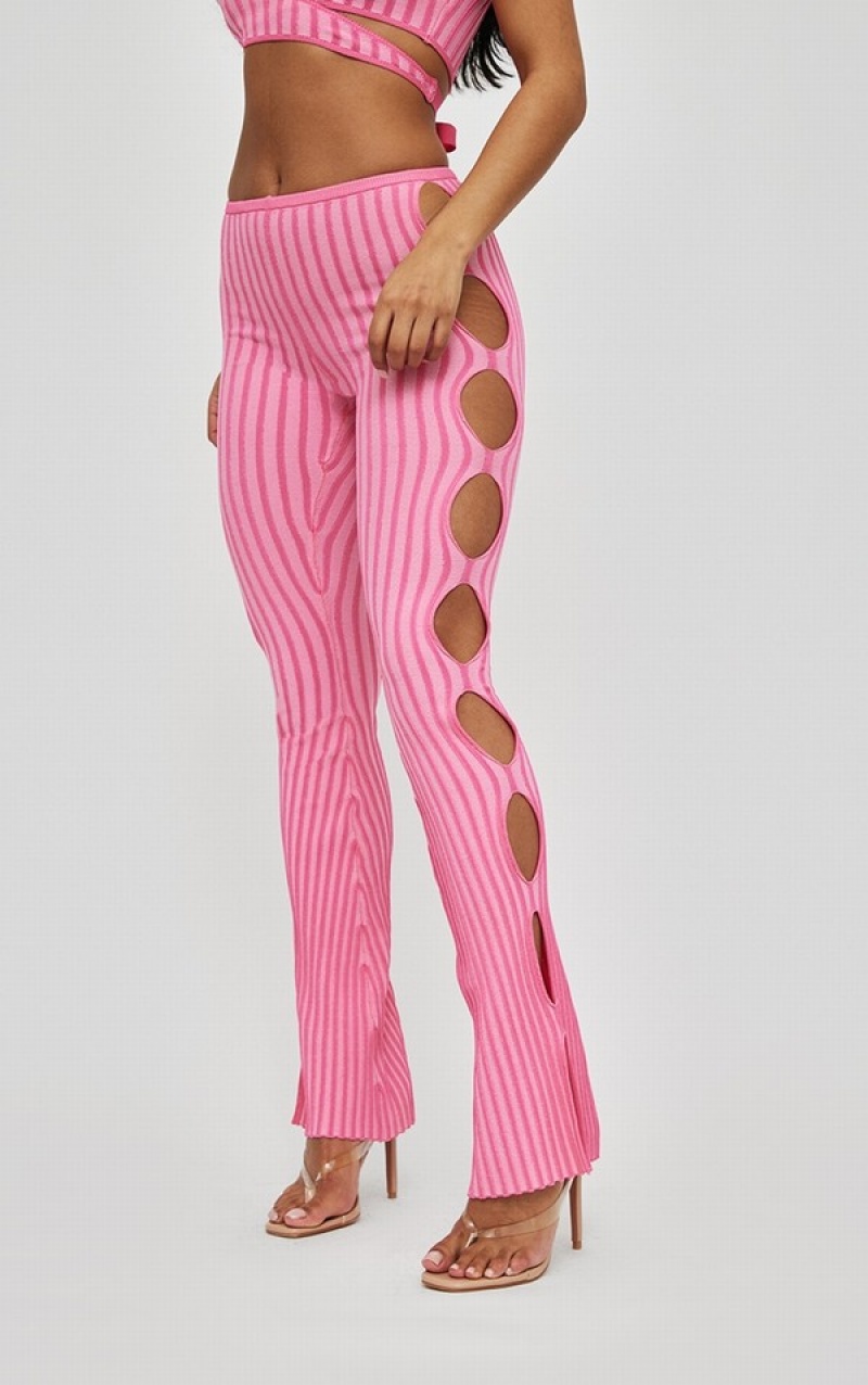 Pink Pretty Little Thing Two Tone Knit Cut Out Side Leggings | KQXUITW-49