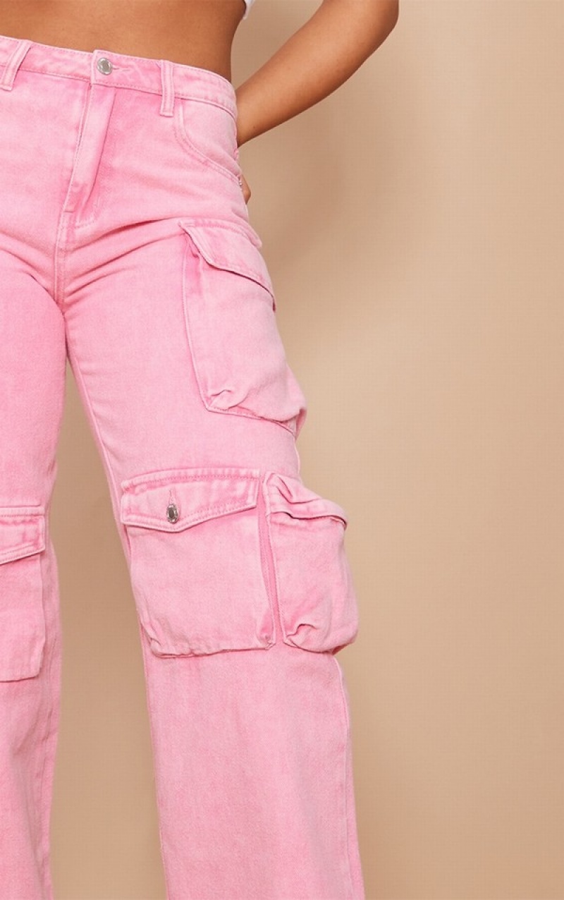 Pink Pretty Little Thing Washed gy Cargos Jeans | UYGCWMN-06