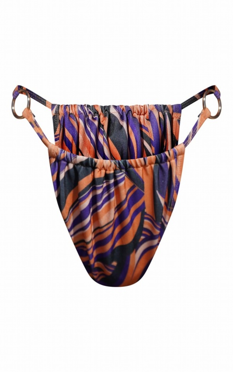 Purple Pretty Little Thing Abstract Swirl Print Tanga Bikini Bottoms | CPZVJYB-12