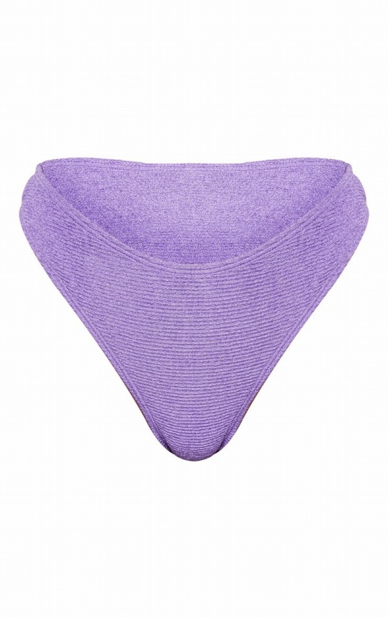 Purple Pretty Little Thing Crinkle Cheeky Bum Bikini Bottoms | ZNXFSGL-31