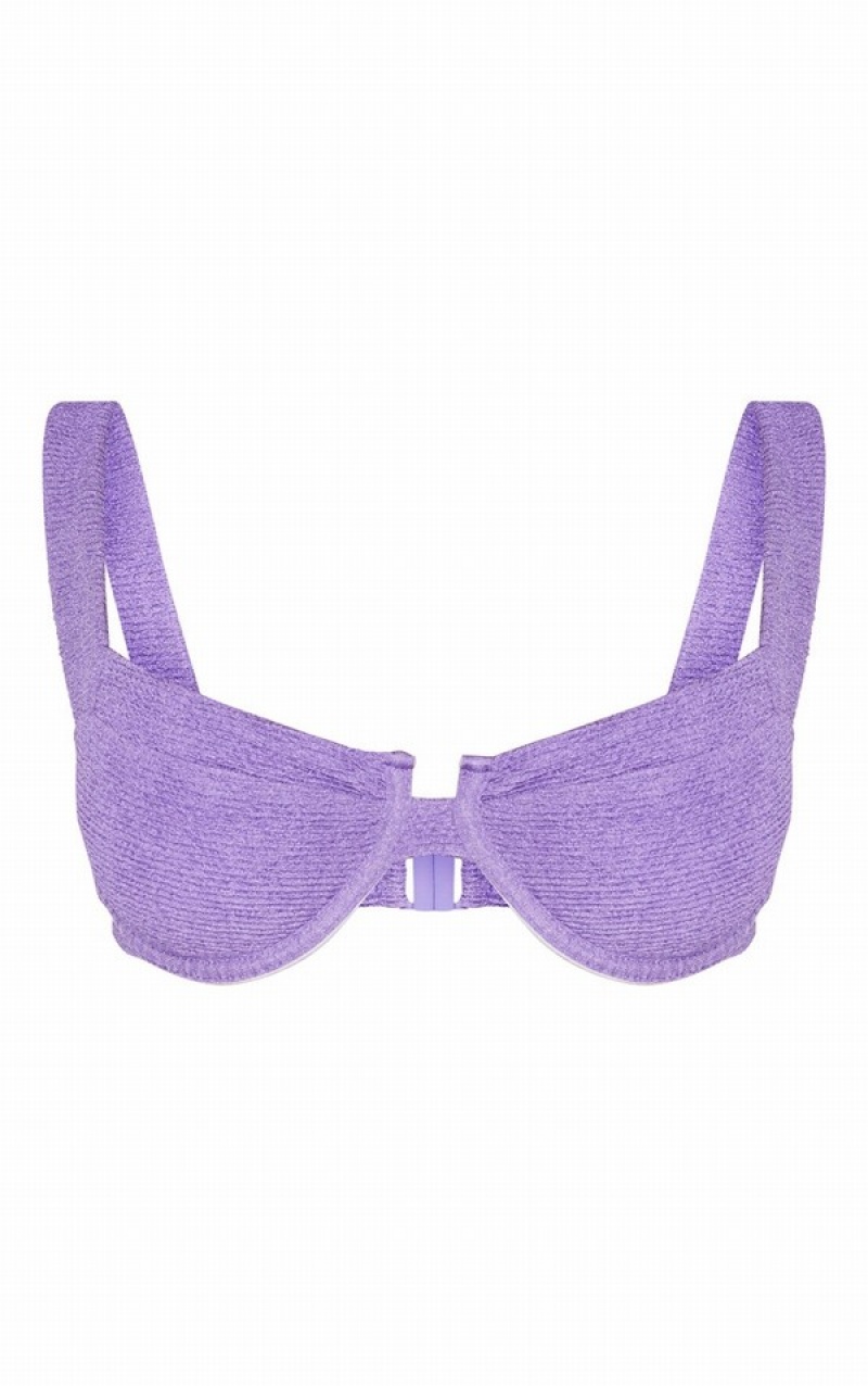 Purple Pretty Little Thing Crinkle UnderwiSquare Neck Bikini Tops | GDBKHSJ-95